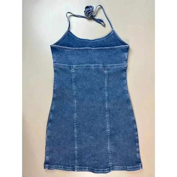 Aerie NWT Corset Denim Halter Dress Size M Y2K Retro Coastal Boho Cowgirl Party - Picture 4 of 10